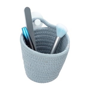 Blaugrauer Wenko Aufbewahrungskorb Soria mit Kosmetikartikeln, Baumwolle, ca. 12,5x12x14,5 cm.