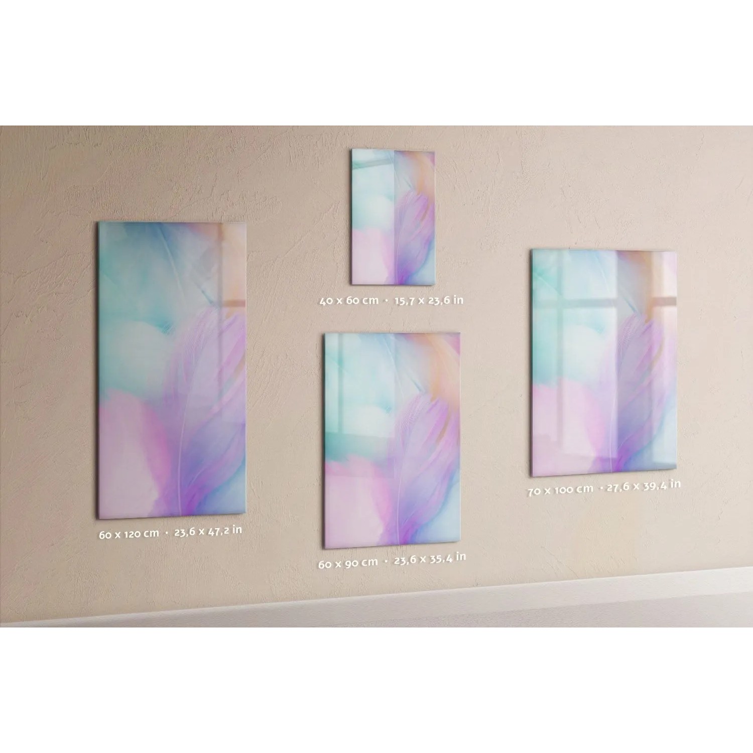 Tulup Beschreibbare Glasmagnettafel Pastellfarbene Federn 60x90 cm Magnettafel Büro Glas Schwarzer Marker Glassboard Magnetisch_8