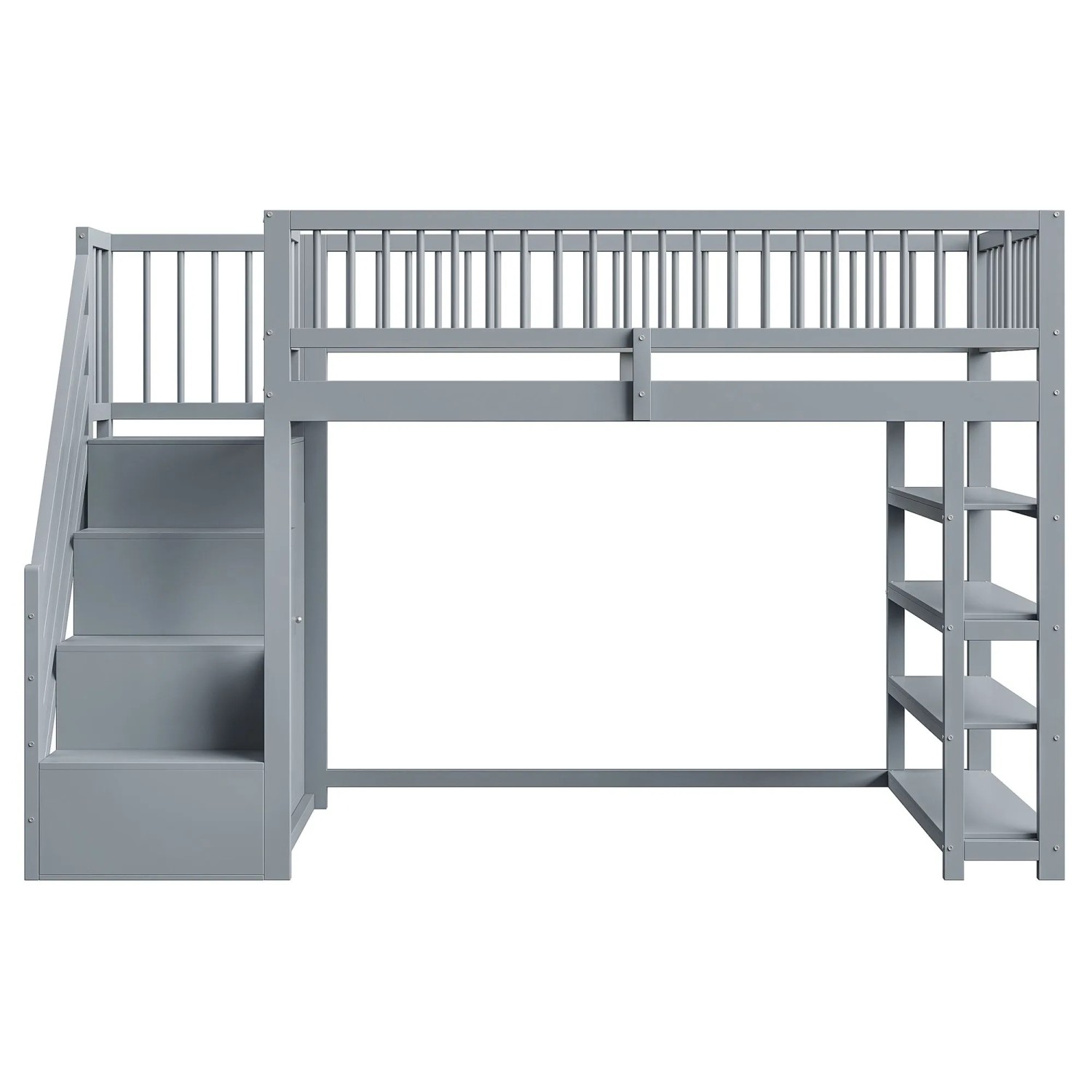 okwish Hochbett 90x200cm mit Kleiderschrank Kinderzimmer Grau ohne Matratze