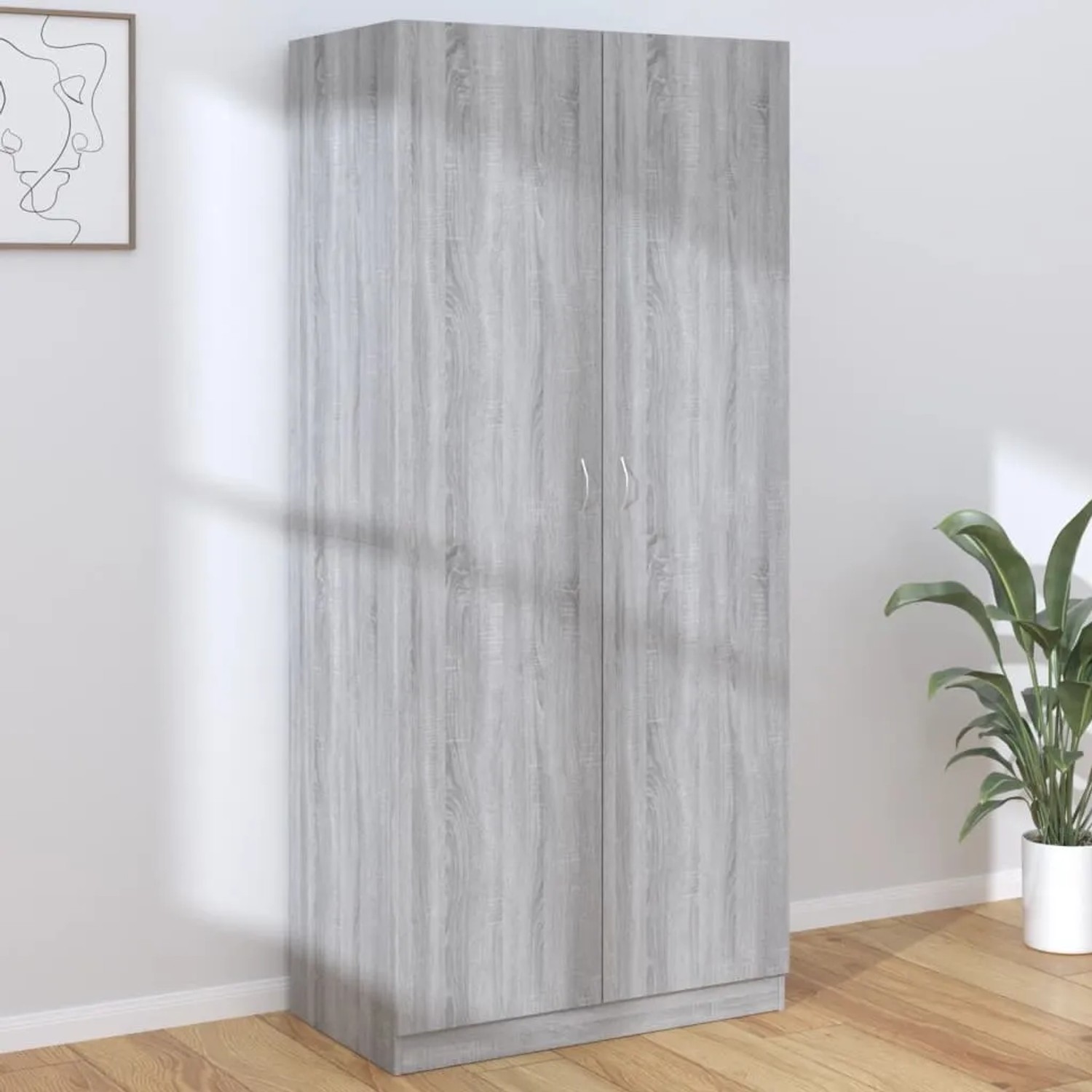 vidaXL Kleiderschrank, Grau Sonoma, 90x52x200 cm, Holzwerkstoff. Schrank mit zwei Türen und Griffen.