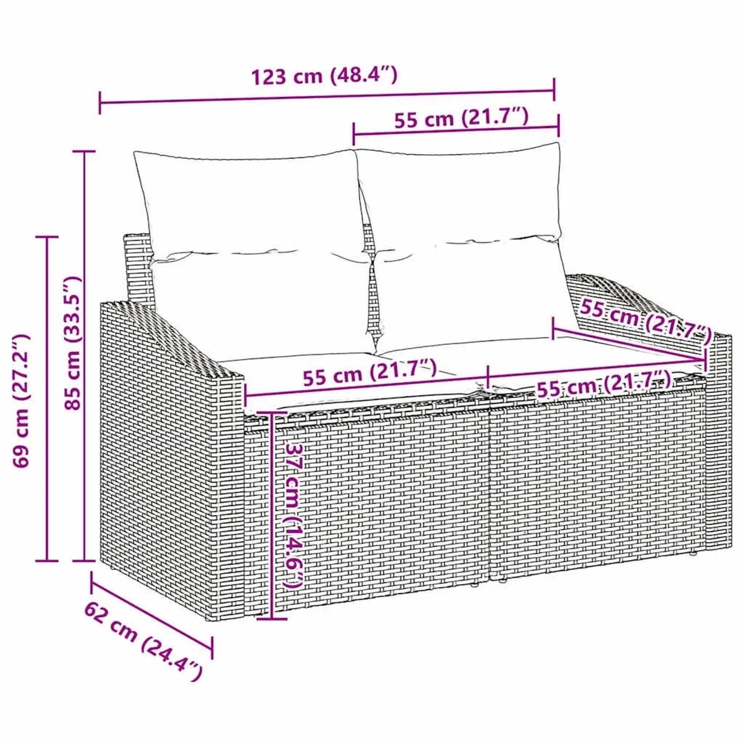 vidaXL Gartenmöbel Set, 9-teilig, beige Poly Rattan, mit Maßen. Ideal für Terrasse und Garten.