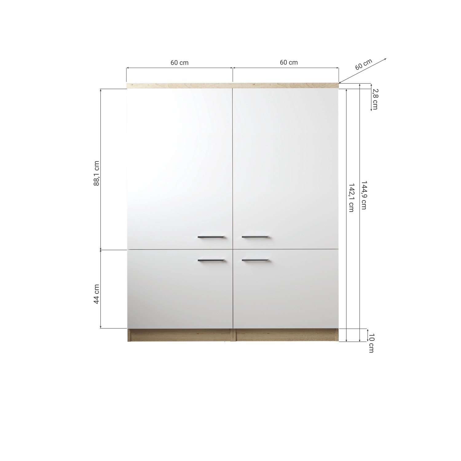 Respekta Küchenmöbel-Set Merle 11, 120 cm, Grau, mit Maßen. Miniküche mit weißen Fronten und grauer Arbeitsplatte.