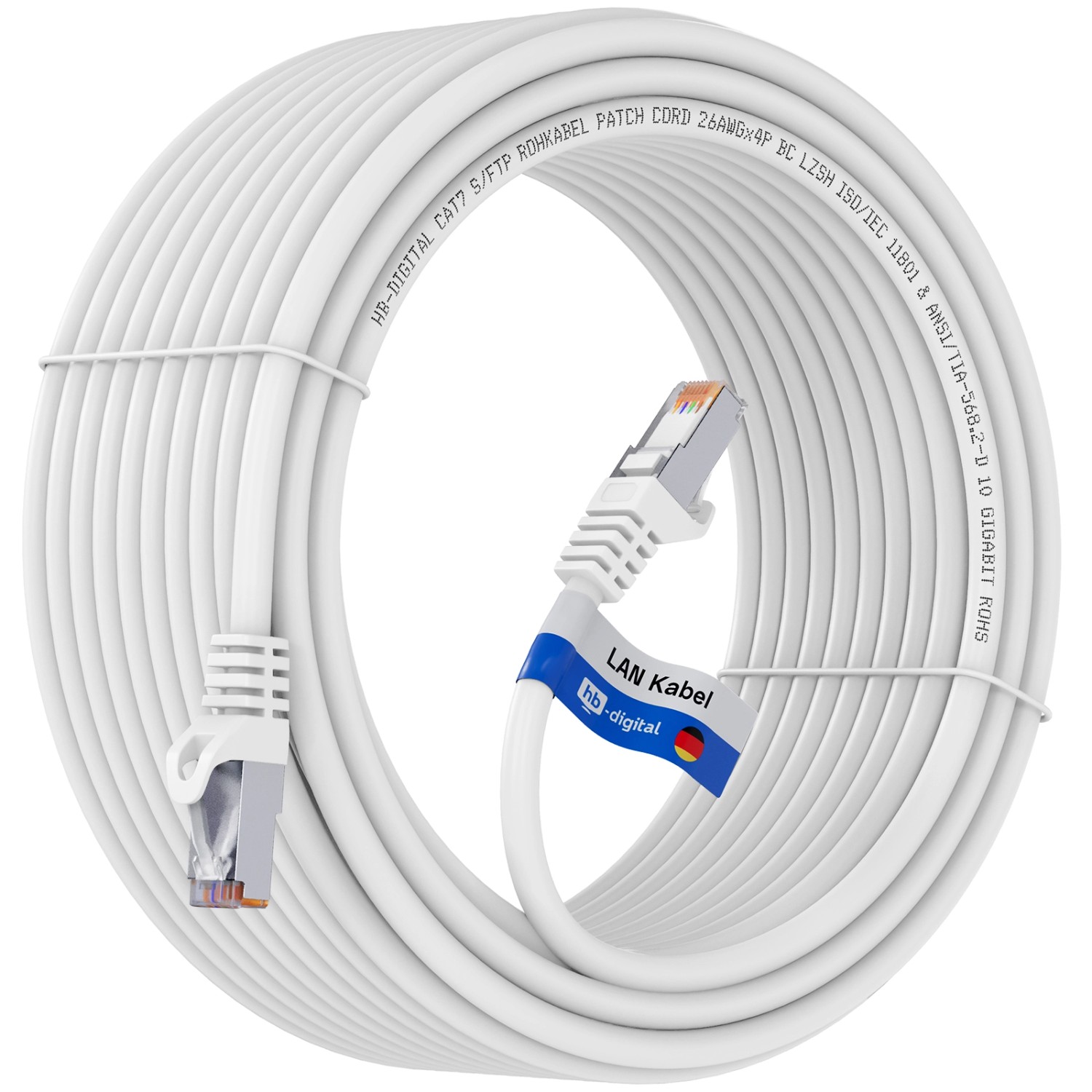 hb-digital 10m Patchkabel CAT 7 Rohkabel RJ45 S/FTP PiMF LSZH AWG 26 Halogenfrei Weiß