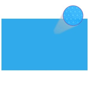 Rechteckige, blaue Poolabdeckung 500x300 cm aus PE-Folie mit Luftpolstern.