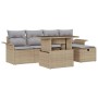 Beiges 6-tlg. vidaXL Garten-Sofa-Set aus Polyrattan mit Kissen und Stauraum.