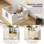 PawHut Wurfkiste aus Kiefernholz, weiß, mit Hund. Verstellbare Türhöhe für Welpen und Mutter.