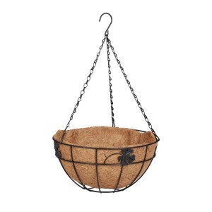 Relaxdays Blumenampel 3er Set Eisen Kokosfaser Schwarz Natur 48 cm x 31 cm 1,44 kg