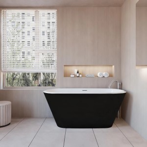AICA freistehende Badewanne 150x72cm, matt schwarz außen, weiß innen, in modernem Bad.