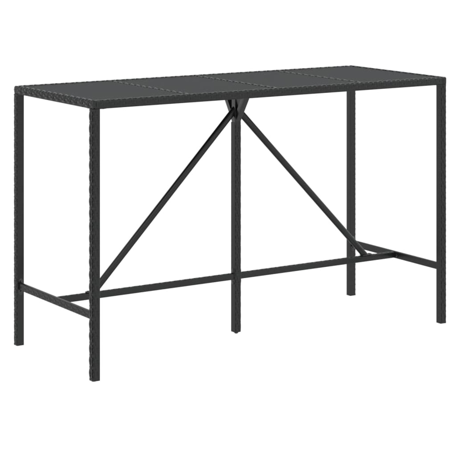 vidaXL Bartisch mit Glasplatte Schwarz 180x70x110 cm Poly Rattan 362591