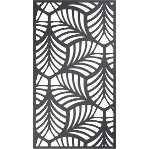 Eleo Sichtschutz Piave Metall, anthrazitfarbener Gartenzaun mit filigranem Blattmuster.