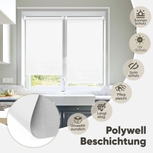 Weißes Sekey Verdunkelungsrollo 100x130cm ohne Bohren am Fenster mit Kettenzug.