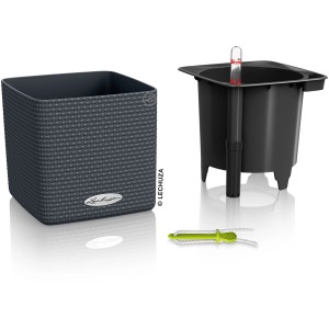 Lechuza Cube Color 14 Kräutertopf in Schiefergrau mit Bewässerungssystem, 14x14cm.
