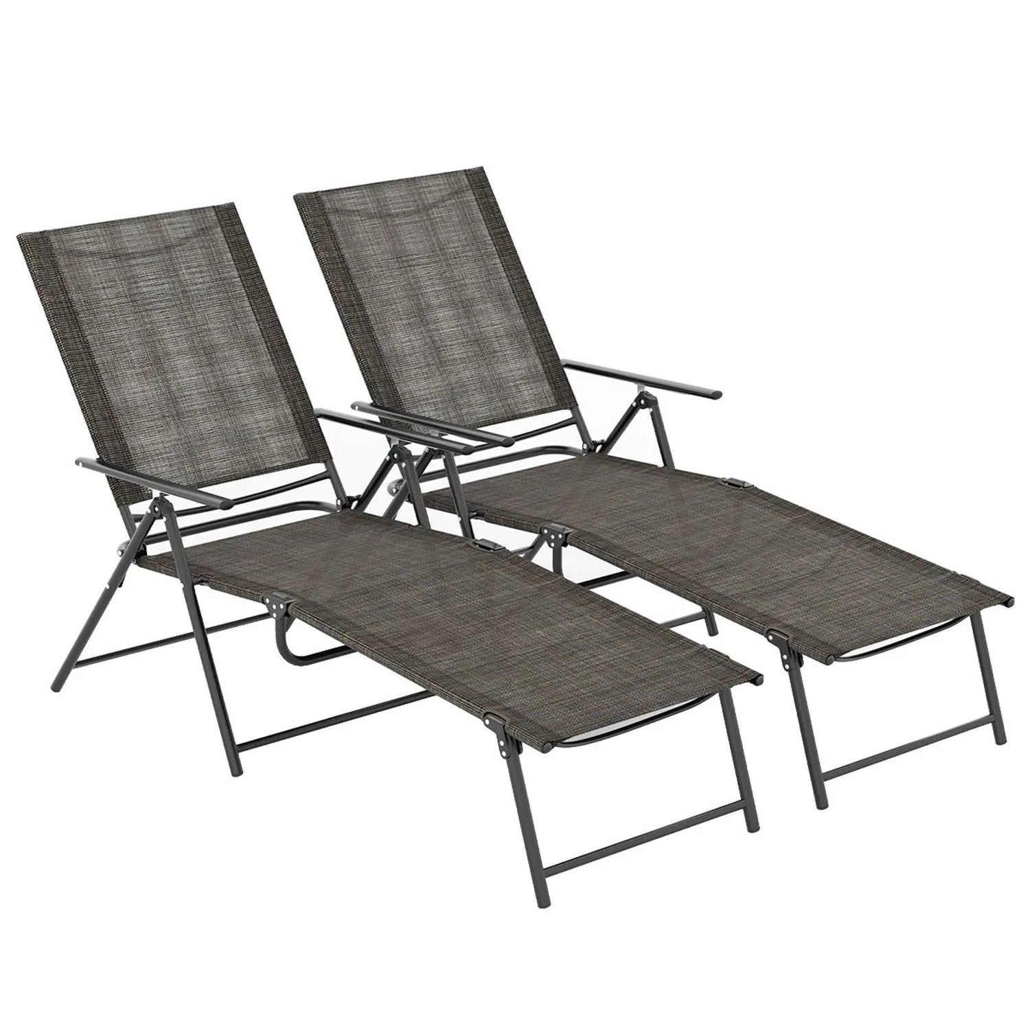 Costway 2er Set Sonnenliege Klappbar Verstellbare Rückenlehne Braun