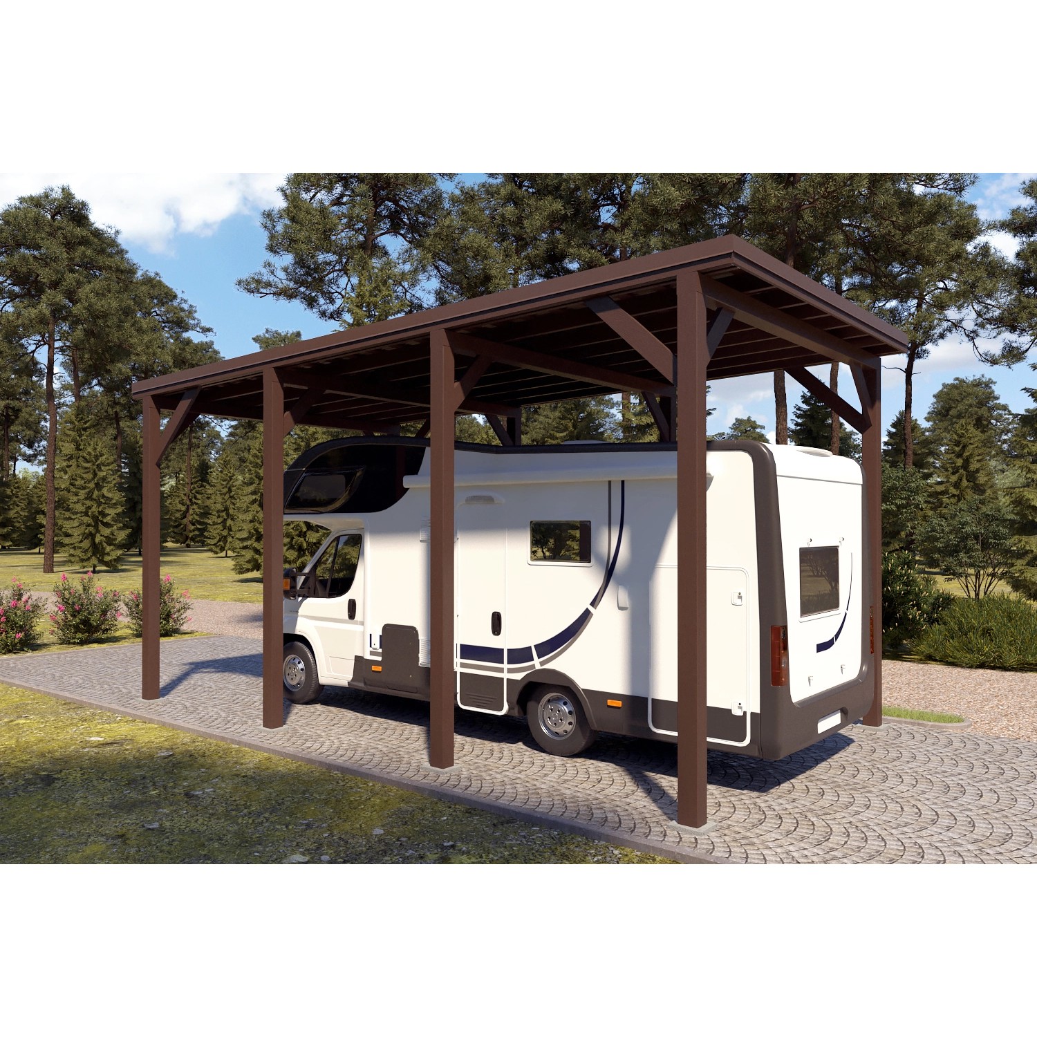 Holzbrüder Camping-Carport Ralf 28m² Graubraun-Dunkelbraun günstig online kaufen