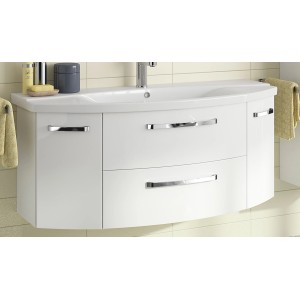 Pelipal Waschbeckenunterschrank, 116,3 cm, Weiß Glanz, mit 2 Auszügen und 2 Drehtüren.