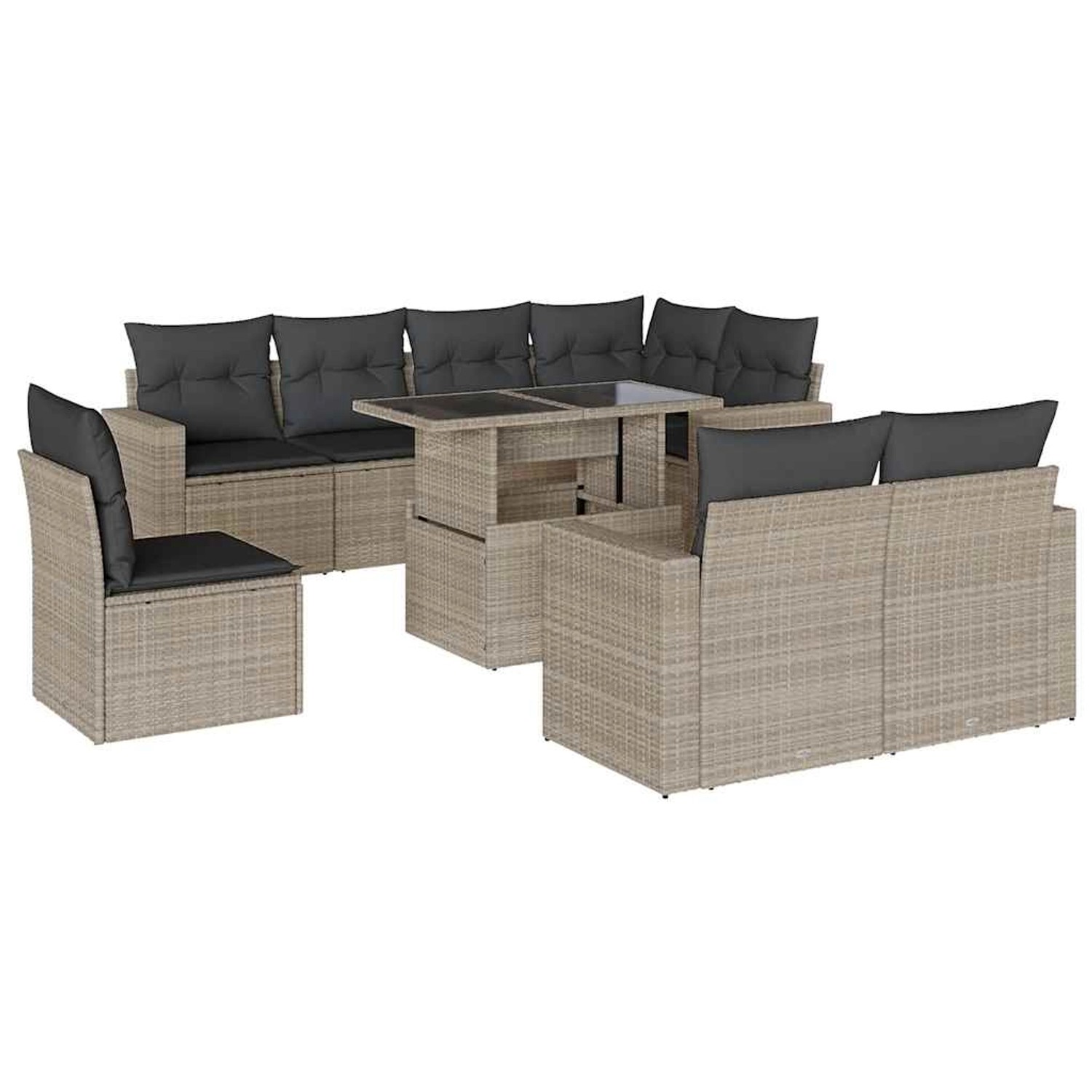 vidaXL 9-Tlg Garten-Sofagarnitur mit Kissen Hellgrau Poly Rattan 3267412 günstig online kaufen