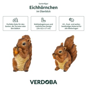 VERDOBA Gartenfigur: Wetterfestes Eichhörnchen aus Polyresin, ideal als Gartendeko.