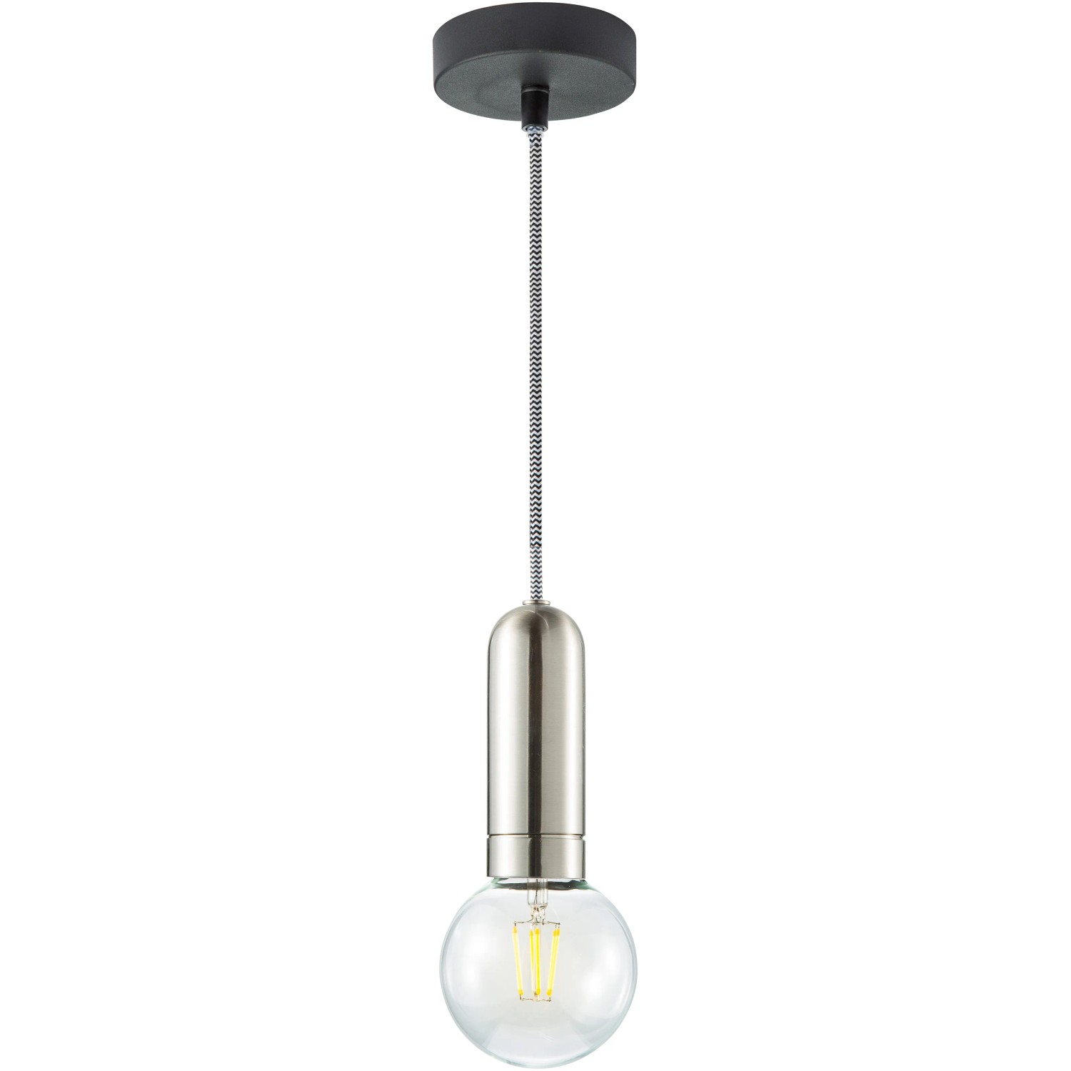Moderne Pendelleuchte Turn me von Just Light, 1-flammig, aus Stahl in Silber und Schwarz.
