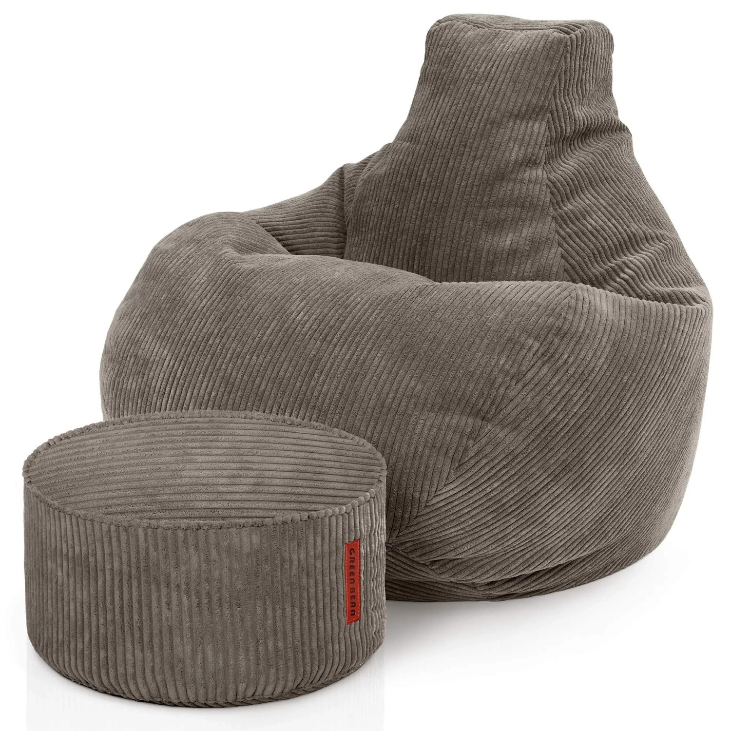 Green Bean Sitzhocker 2er Set Cozy + Hocker 80 x 90 x 90 cm Cord mit EPS-Perlen-Füllung Dunkelgrau