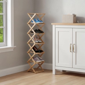 Relaxdays Schuhregal Bambus Natur Klappbar 124 cm x 28 cm x 28 cm