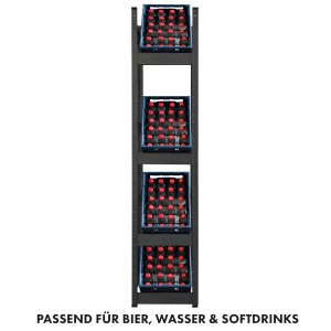 Schwarzes KARAT Getränkekistenregal Osaka für 4 Kästen, ideal zur platzsparenden Lagerung.