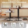 Brauner, elektrisch höhenverstellbarer Schreibtisch (140x70cm) in Sitz- und Stehposition für ergonomisches Arbeiten.