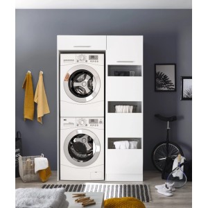 Respekta Hauswirtschaftsraum Set Clara, 200cm, Weiß Matt, mit Waschmaschinenschrank und Wäscheschrank.