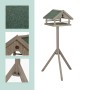 Braunes Relaxdays Vogelfutterhaus mit Ständer aus Tannenholz, wetterfest und ca. 120 cm hoch.