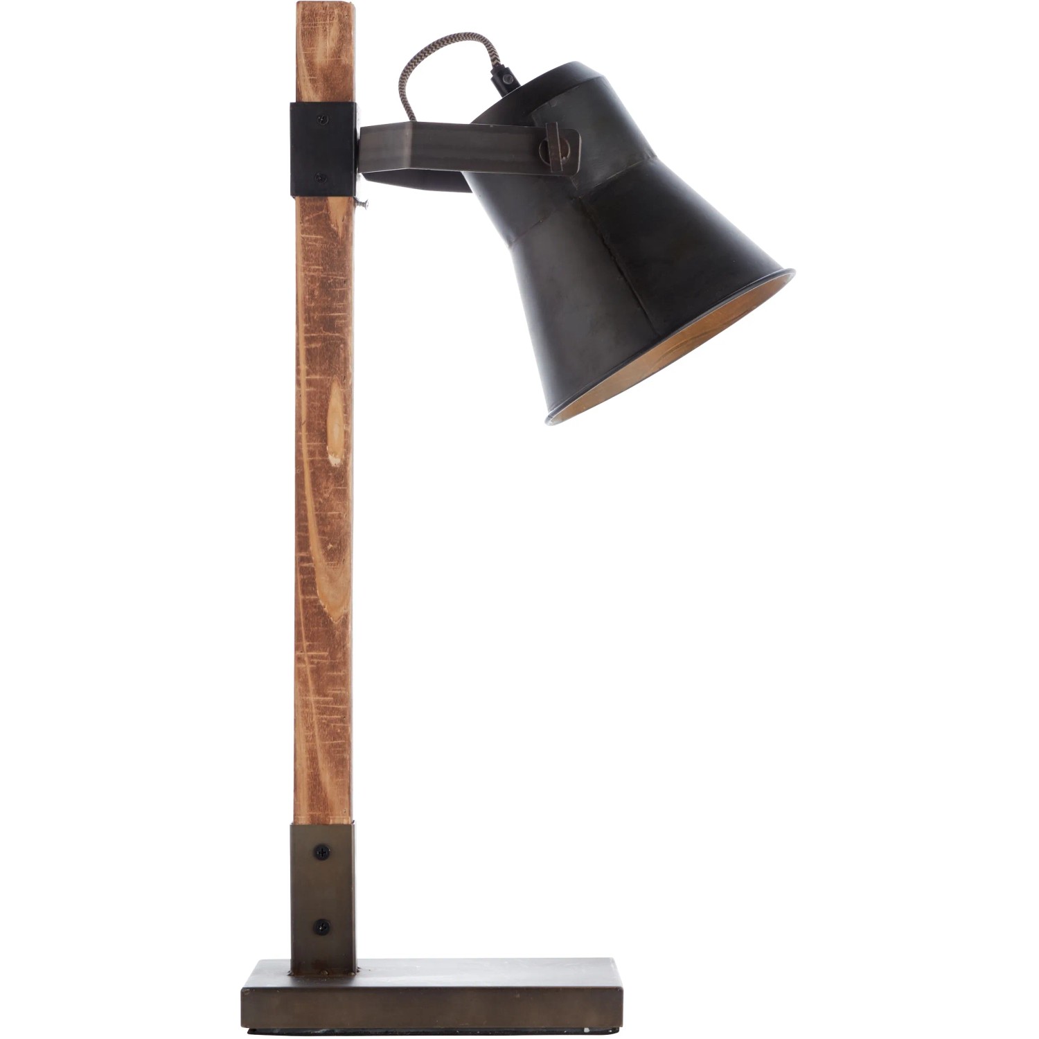 Schwarze Brilliant Tischleuchte Plow aus Stahl und Holz, Design-Tischlampe für den Innenbereich.