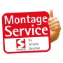 Rotes Schild "Montageservice" für Schulte Duschen, Daumen hoch.