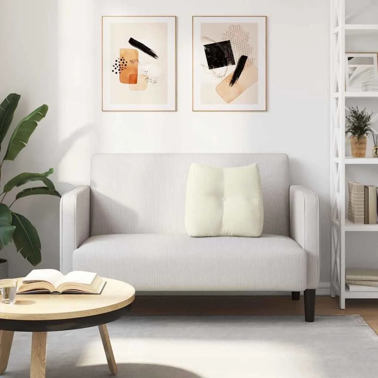 Cremefarbenes vidaXL Rückenkissen aus Samt (45x24x50 cm) auf Sofa.