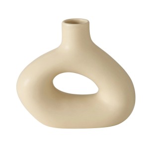 Beige Boltze Home Vase Metty mit Loch, 18x6x15cm, Steingut, moderne Deko.