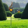 Bronzefarbene Globo Solarleuchte aus Metall mit Glaskugel, Höhe 90 cm, als Deko im Garten.