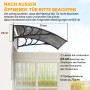 Outsunny Haustür Vordach aus Polycarbonat, schwarz, 100x75x23cm. Wetter- und UV-beständig.