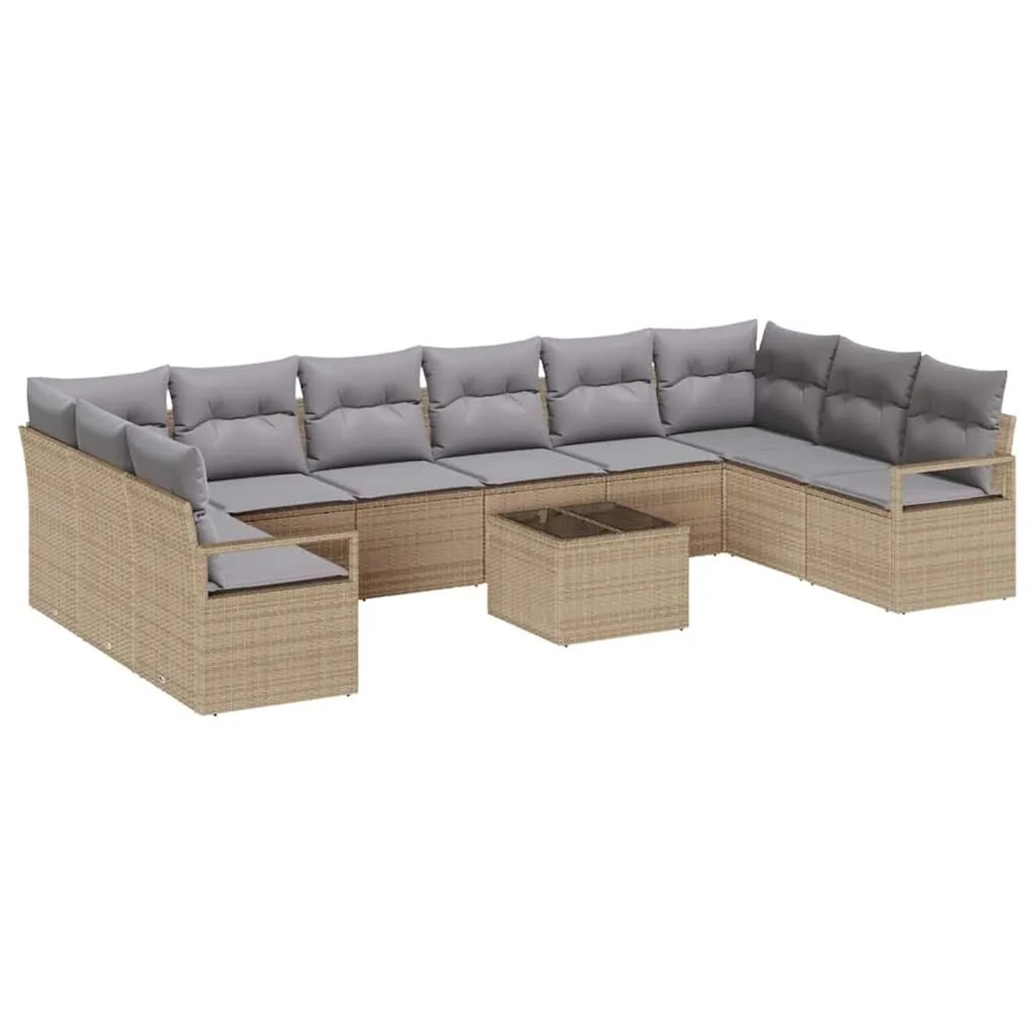 vidaXL Sofa Set mit Kissen 11-Tlg Beige und Hellgrau Poly-Rattan 3355239 günstig online kaufen