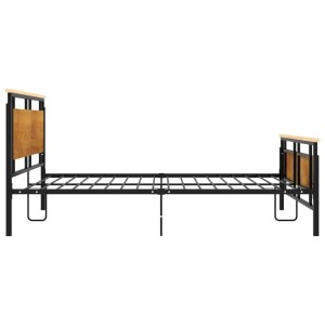 vidaXL Metallbett 160x200 cm: Bettgestell mit Lattenrost, Holzdetails und schwarzem Metallrahmen.