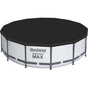 Bestway Stahlrahmenpool Steel Pro Max, Ø 427 cm, mit Abdeckplane. Lichtgrauer Frame Pool.