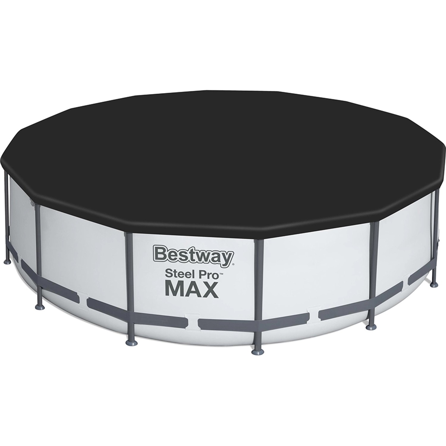 Bestway Stahlrahmenpool Steel Pro Max, Ø 427 cm, mit Abdeckplane. Lichtgrauer Frame Pool.