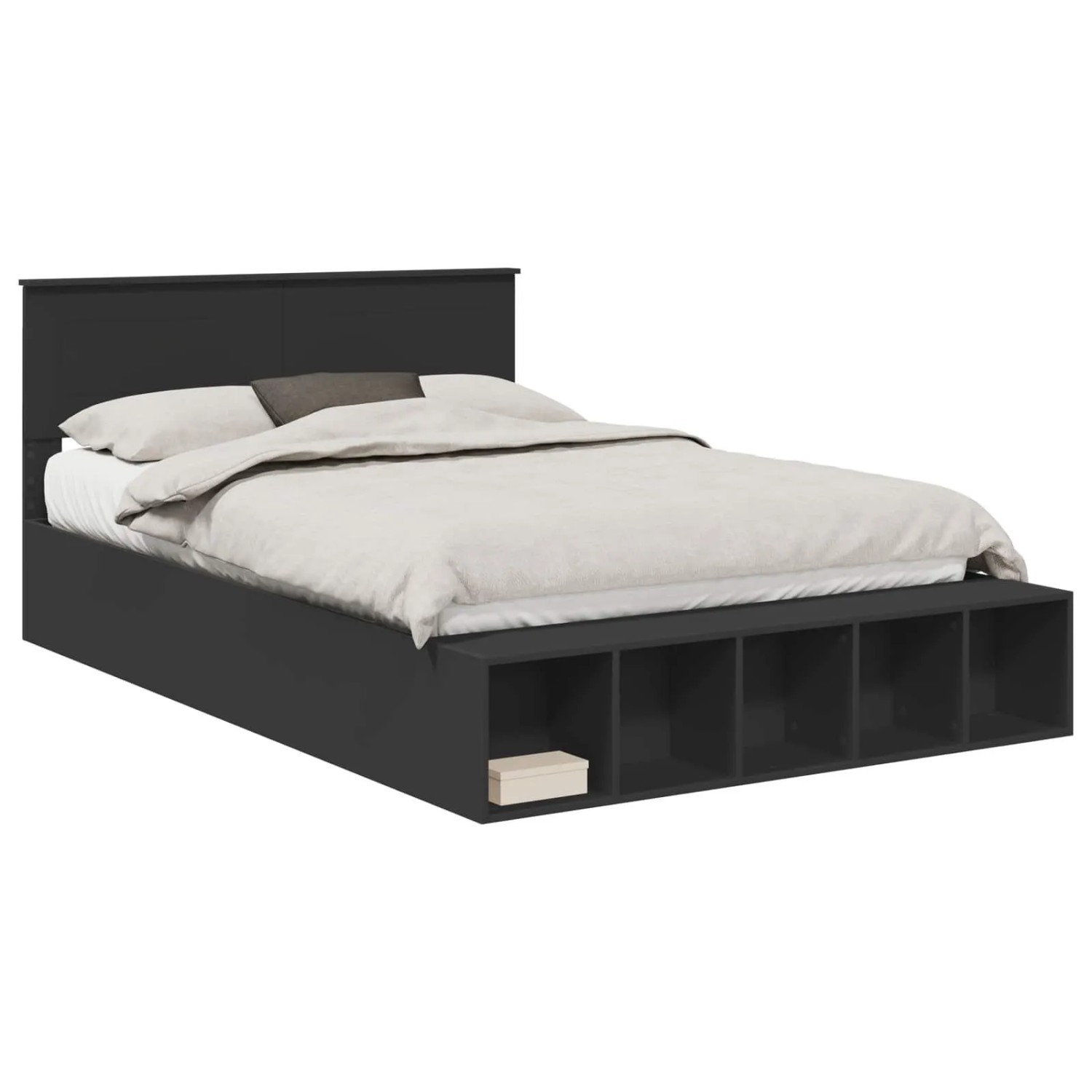 vidaXL Bettrahmen mit Regal Schwarz 150 x 200 cm Holzwerkstoff 3408355