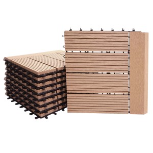 MCW WPC Bodenfliesen Sarthe in Holzoptik Teak, 11 Stück mit Abschlüssen für Balkon und Terrasse.