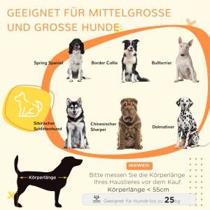 Geeignete Hunderassen für die PawHut Hundehütte: Spring Spaniel, Border Collie, Bullterrier, Sibirischer Schlittenhund, Sharpei, Dalmatiner.