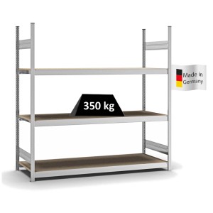 Verzinktes PROREGAL Weitspannregal mit 3 Spanplatten-Ebenen, Fachlast 350 kg, 200x200x60 cm.