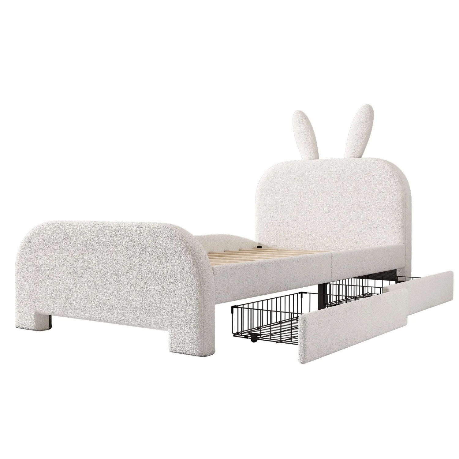 okwish Flaches Bett 90×200 Eisenbett mit Zwei Schubladen ohne Matratze