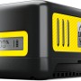 Kärcher Akku Battery Power 18 V/5 Ah: Schwarzer Akku mit gelben Akzenten und Ladezustandsanzeige.