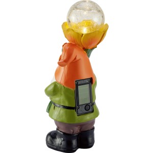 Orange LED Solar-Dekoleuchte Zwerg mit Glaskugel für Garten & Balkon.