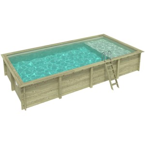 ALTANKA Holzpool Aqua 8,5x4,35 Höhe 1,45 m SANDFARBEN mit Liegefläche mit Einzubetonierendem Profil BAS7309OSPI3+PLA309