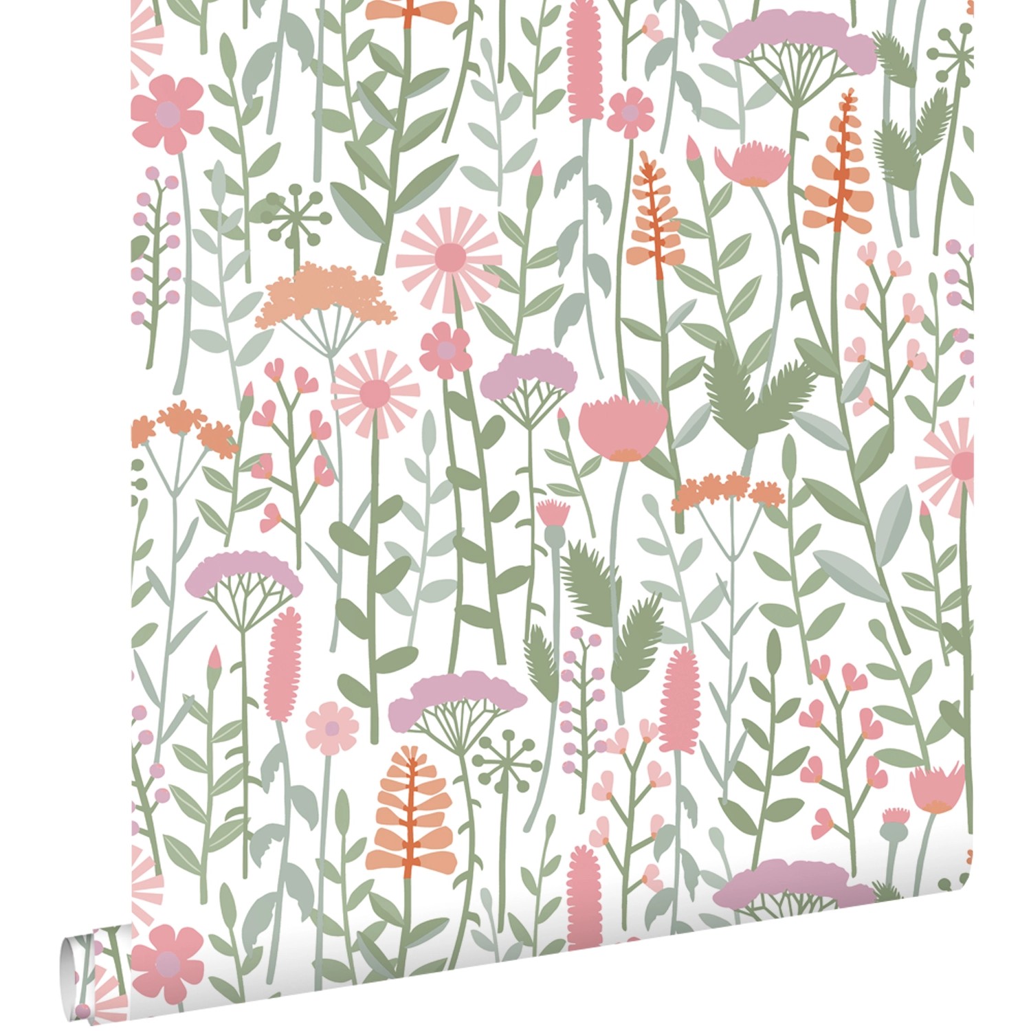 ESTAhome Tapete Feldblumen Grün Weiß und Rosa 50 x 900 cm günstig online kaufen