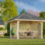 Palmako Pavillon Bianca Set, 300x300 cm, weiß lackiert, mit Sichtschutzwänden und Grill. Weekendhaus für den Garten.