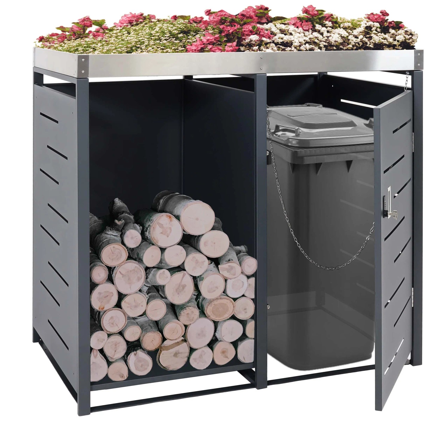 Cache-poubelle Extérieur Magnus Anthracite - Abri Métallique Pour Poubelles 60L à 240L - Résistant Aux Intempéries