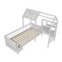 Weißes Juskys Kinderbett Yari 90x200 cm mit integriertem Schreibtisch und Schublade.